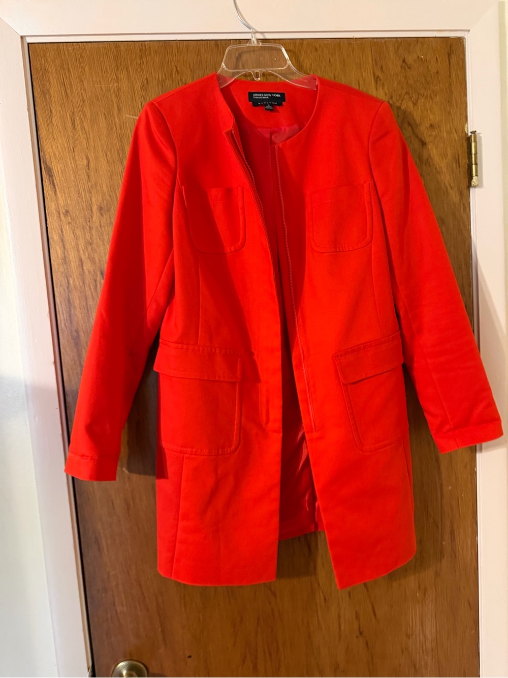 Jones New York Women’s Bright Red Collarless Blazer Jacket